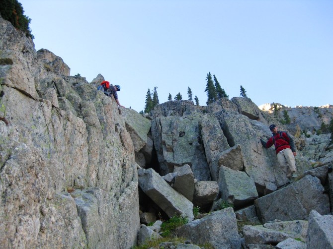 Negotiating one of the class 3 sections that broke up the steep grass