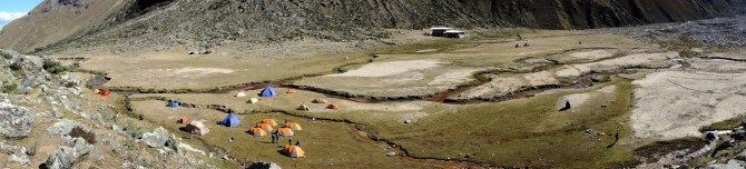 This was our base camp in the ishinca Valley.  We slept in the orange tents and the blue tent was our cook tent.  The big brown tent was where we ate our meals.