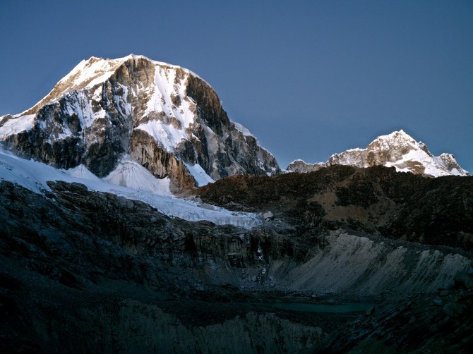 Ranralpaca at dawn from the edge of the glacier on Isihinca (16,500 ft)